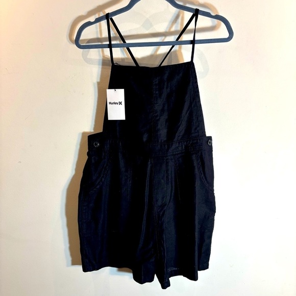 Hurley Pants - HURLEY Sz M Short Overalls 50% Cotton 50% Linen Blend Adjustable Straps NEW